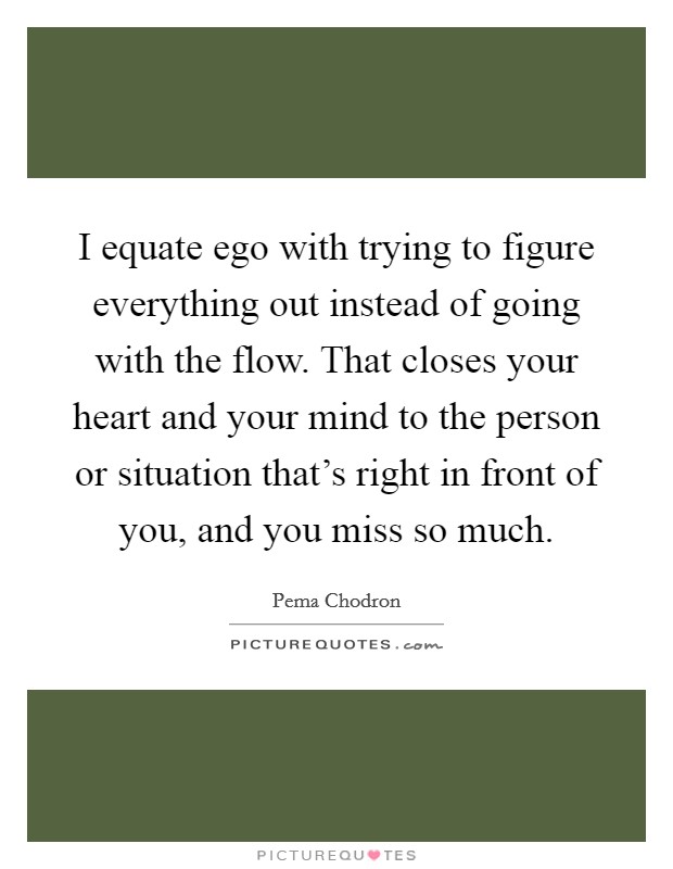 I equate ego with trying to figure everything out instead of going with the flow. That closes your heart and your mind to the person or situation that's right in front of you, and you miss so much. Picture Quote #1
