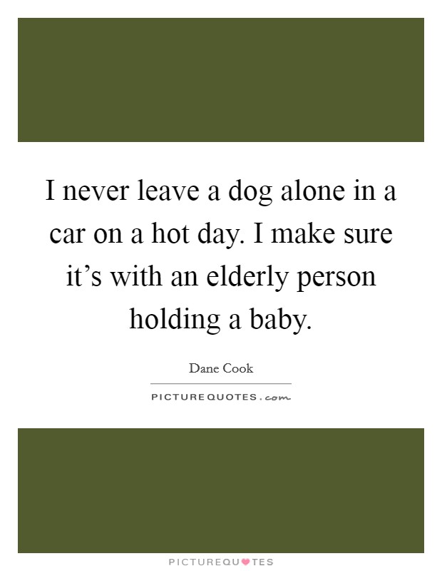I never leave a dog alone in a car on a hot day. I make sure it's with an elderly person holding a baby. Picture Quote #1