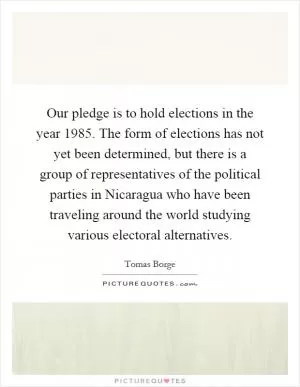 Our pledge is to hold elections in the year 1985. The form of elections has not yet been determined, but there is a group of representatives of the political parties in Nicaragua who have been traveling around the world studying various electoral alternatives Picture Quote #1