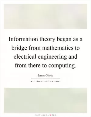 Information theory began as a bridge from mathematics to electrical engineering and from there to computing Picture Quote #1