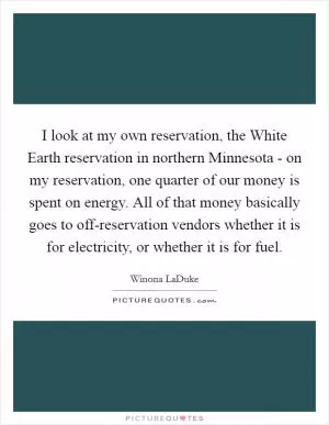 I look at my own reservation, the White Earth reservation in northern Minnesota - on my reservation, one quarter of our money is spent on energy. All of that money basically goes to off-reservation vendors whether it is for electricity, or whether it is for fuel Picture Quote #1
