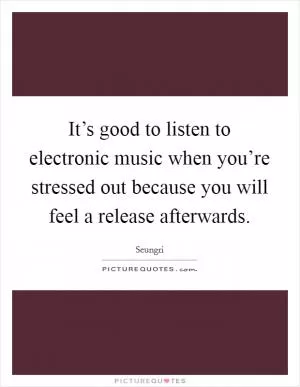 It’s good to listen to electronic music when you’re stressed out because you will feel a release afterwards Picture Quote #1