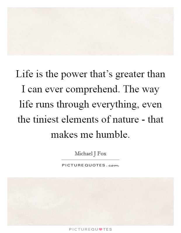 Life is the power that's greater than I can ever comprehend. The way life runs through everything, even the tiniest elements of nature - that makes me humble. Picture Quote #1