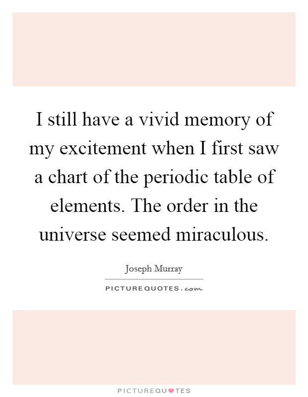 I still have a vivid memory of my excitement when I first saw a chart of the periodic table of elements. The order in the universe seemed miraculous. Picture Quote #1