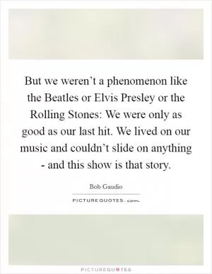 But we weren’t a phenomenon like the Beatles or Elvis Presley or the Rolling Stones: We were only as good as our last hit. We lived on our music and couldn’t slide on anything - and this show is that story Picture Quote #1