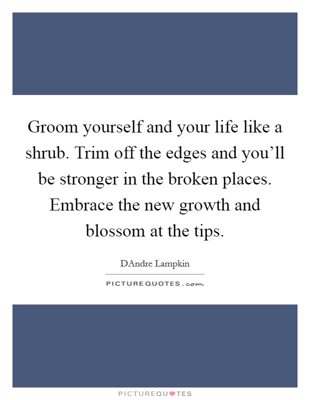 Groom yourself and your life like a shrub. Trim off the edges and you'll be stronger in the broken places. Embrace the new growth and blossom at the tips. Picture Quote #1