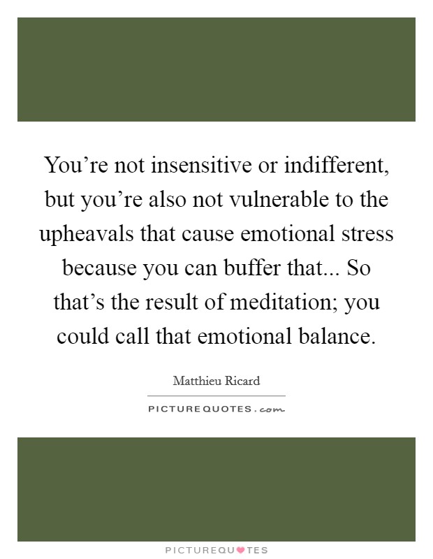You're not insensitive or indifferent, but you're also not vulnerable to the upheavals that cause emotional stress because you can buffer that... So that's the result of meditation; you could call that emotional balance. Picture Quote #1