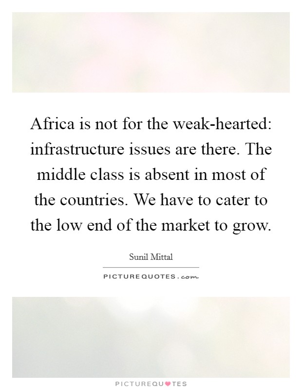 Africa is not for the weak-hearted: infrastructure issues are there. The middle class is absent in most of the countries. We have to cater to the low end of the market to grow. Picture Quote #1