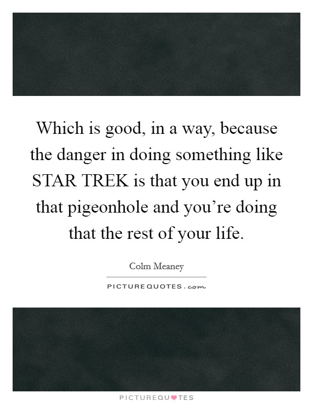 Which is good, in a way, because the danger in doing something like STAR TREK is that you end up in that pigeonhole and you're doing that the rest of your life. Picture Quote #1