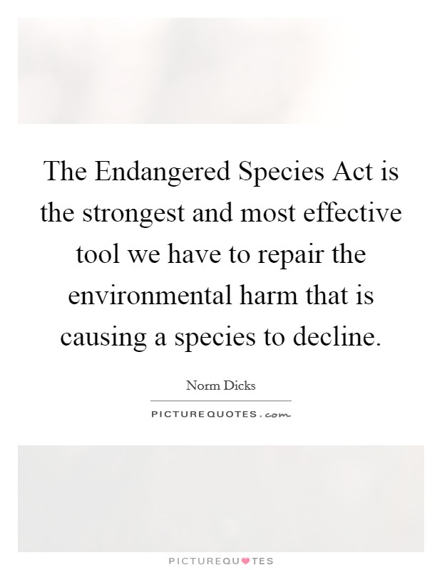 The Endangered Species Act is the strongest and most effective tool we have to repair the environmental harm that is causing a species to decline. Picture Quote #1