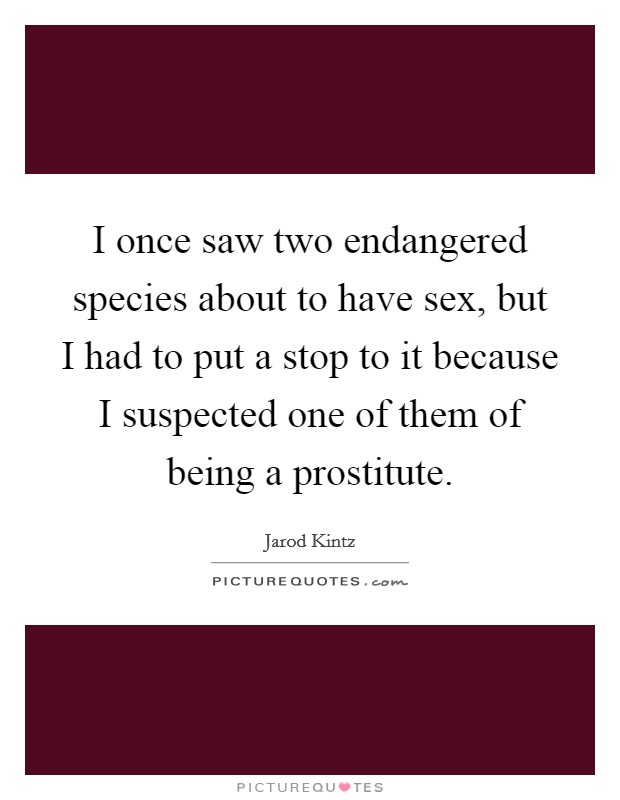 I once saw two endangered species about to have sex, but I had to put a stop to it because I suspected one of them of being a prostitute. Picture Quote #1