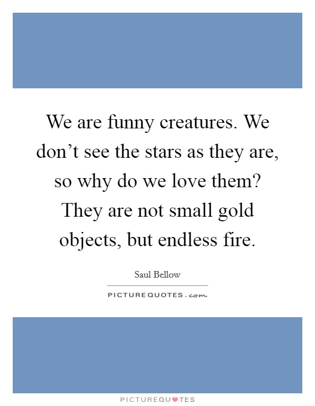 We are funny creatures. We don't see the stars as they are, so why do we love them? They are not small gold objects, but endless fire. Picture Quote #1