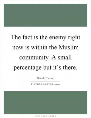 The fact is the enemy right now is within the Muslim community. A small percentage but it`s there Picture Quote #1