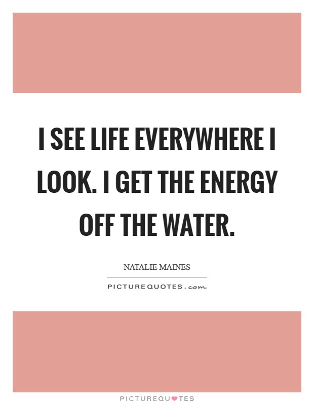 I see life everywhere I look. I get the energy off the water. Picture Quote #1
