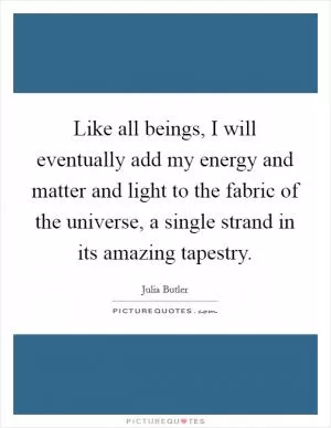 Like all beings, I will eventually add my energy and matter and light to the fabric of the universe, a single strand in its amazing tapestry Picture Quote #1