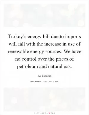 Turkey’s energy bill due to imports will fall with the increase in use of renewable energy sources. We have no control over the prices of petroleum and natural gas Picture Quote #1