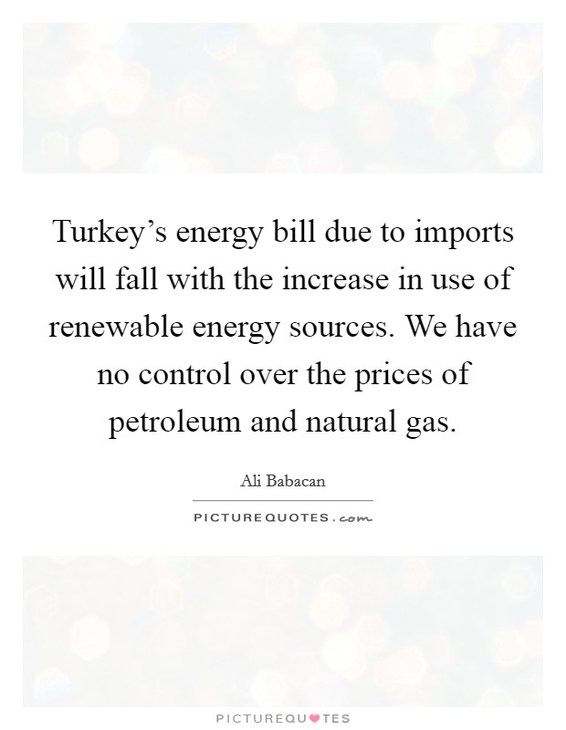 Turkey's energy bill due to imports will fall with the increase in use of renewable energy sources. We have no control over the prices of petroleum and natural gas. Picture Quote #1