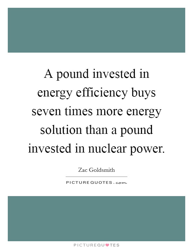 A pound invested in energy efficiency buys seven times more energy solution than a pound invested in nuclear power. Picture Quote #1