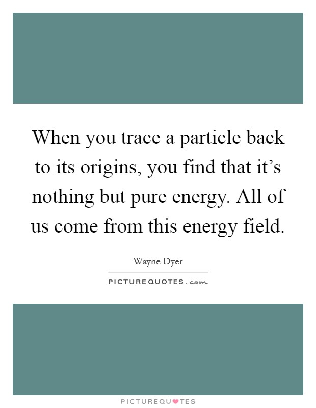 When you trace a particle back to its origins, you find that it's nothing but pure energy. All of us come from this energy field. Picture Quote #1