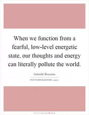 When we function from a fearful, low-level energetic state, our thoughts and energy can literally pollute the world Picture Quote #1
