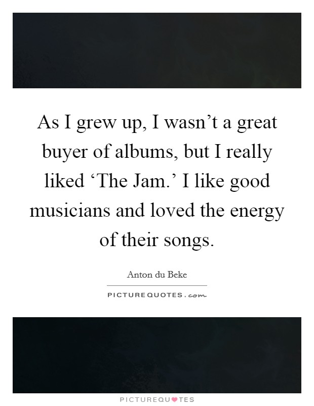As I grew up, I wasn't a great buyer of albums, but I really liked ‘The Jam.' I like good musicians and loved the energy of their songs. Picture Quote #1