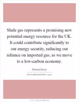 Shale gas represents a promising new potential energy resource for the UK. It could contribute significantly to our energy security, reducing our reliance on imported gas, as we move to a low-carbon economy Picture Quote #1