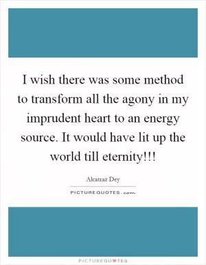 I wish there was some method to transform all the agony in my imprudent heart to an energy source. It would have lit up the world till eternity!!! Picture Quote #1