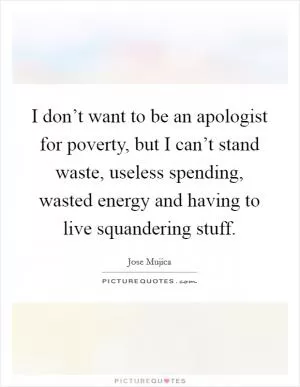 I don’t want to be an apologist for poverty, but I can’t stand waste, useless spending, wasted energy and having to live squandering stuff Picture Quote #1