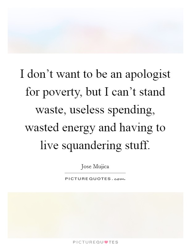 I don't want to be an apologist for poverty, but I can't stand waste, useless spending, wasted energy and having to live squandering stuff. Picture Quote #1
