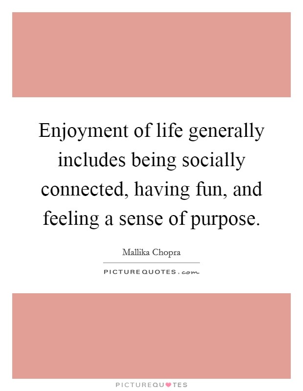 Enjoyment of life generally includes being socially connected, having fun, and feeling a sense of purpose. Picture Quote #1
