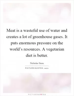 Meat is a wasteful use of water and creates a lot of greenhouse gases. It puts enormous pressure on the world’s resources. A vegetarian diet is better Picture Quote #1