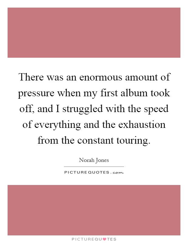 There was an enormous amount of pressure when my first album took off, and I struggled with the speed of everything and the exhaustion from the constant touring. Picture Quote #1