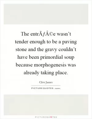 The entrÃƒÂ©e wasn’t tender enough to be a paving stone and the gravy couldn’t have been primordial soup because morphogenesis was already taking place Picture Quote #1