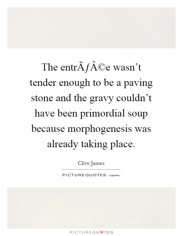 The entrÃƒÂ©e wasn't tender enough to be a paving stone and the gravy couldn't have been primordial soup because morphogenesis was already taking place. Picture Quote #1