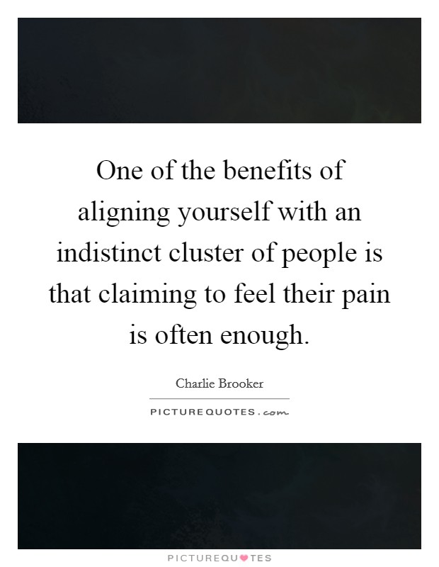 One of the benefits of aligning yourself with an indistinct cluster of people is that claiming to feel their pain is often enough. Picture Quote #1