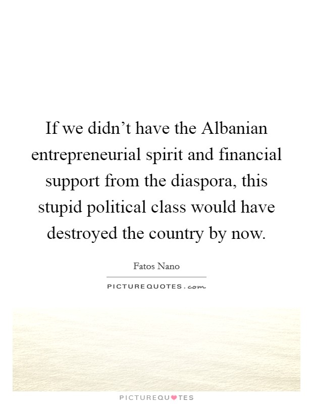 If we didn't have the Albanian entrepreneurial spirit and financial support from the diaspora, this stupid political class would have destroyed the country by now. Picture Quote #1