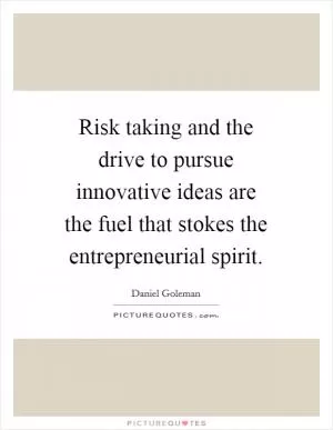 Risk taking and the drive to pursue innovative ideas are the fuel that stokes the entrepreneurial spirit Picture Quote #1