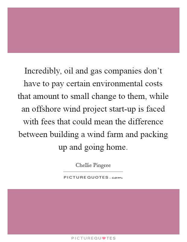 Incredibly, oil and gas companies don't have to pay certain environmental costs that amount to small change to them, while an offshore wind project start-up is faced with fees that could mean the difference between building a wind farm and packing up and going home. Picture Quote #1