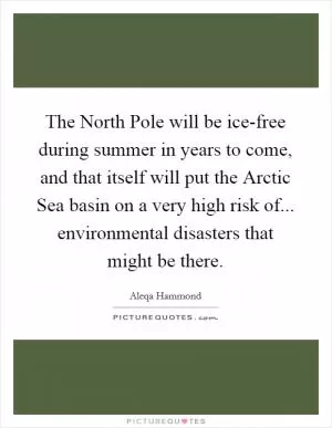 The North Pole will be ice-free during summer in years to come, and that itself will put the Arctic Sea basin on a very high risk of... environmental disasters that might be there Picture Quote #1