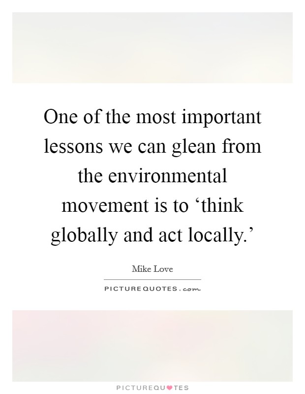 One of the most important lessons we can glean from the environmental movement is to ‘think globally and act locally.' Picture Quote #1