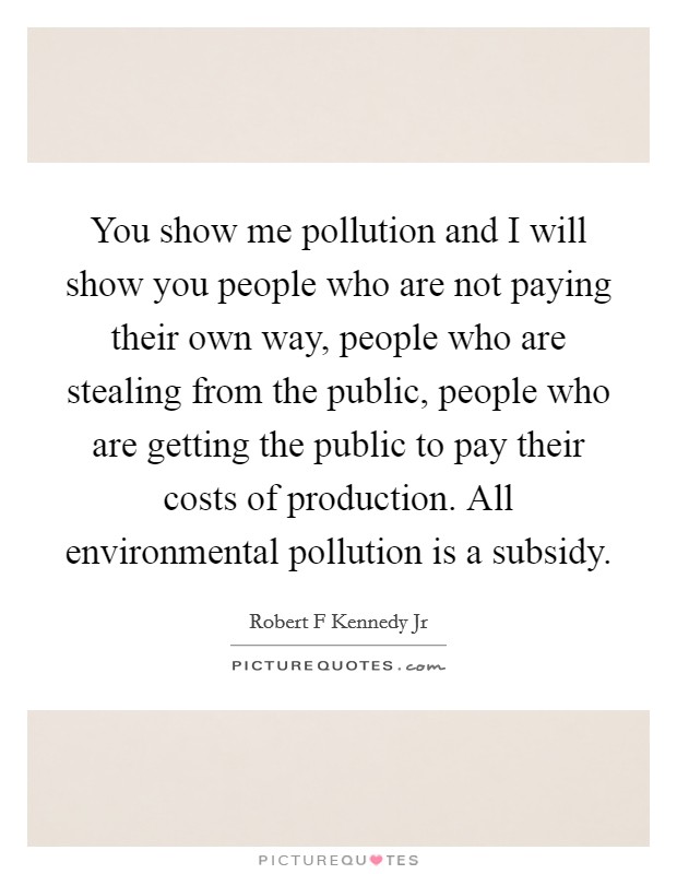 You show me pollution and I will show you people who are not paying their own way, people who are stealing from the public, people who are getting the public to pay their costs of production. All environmental pollution is a subsidy. Picture Quote #1