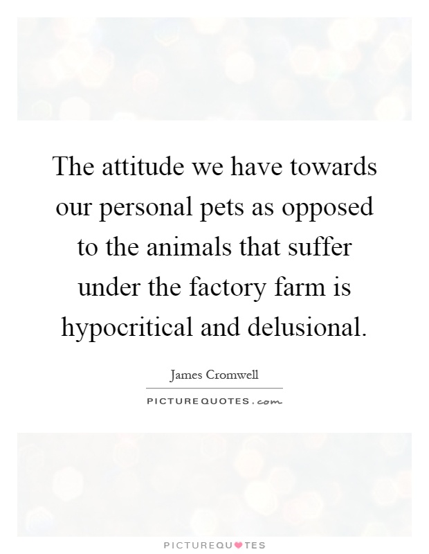 The attitude we have towards our personal pets as opposed to the animals that suffer under the factory farm is hypocritical and delusional Picture Quote #1