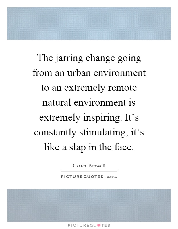 The jarring change going from an urban environment to an extremely remote natural environment is extremely inspiring. It's constantly stimulating, it's like a slap in the face Picture Quote #1