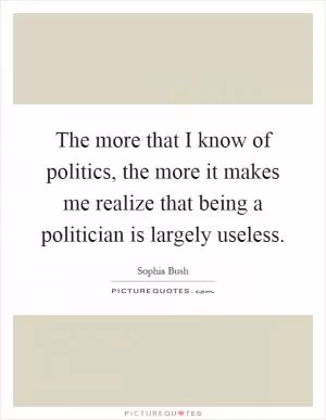The more that I know of politics, the more it makes me realize that being a politician is largely useless Picture Quote #1