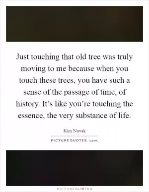 Just touching that old tree was truly moving to me because when you touch these trees, you have such a sense of the passage of time, of history. It’s like you’re touching the essence, the very substance of life Picture Quote #1
