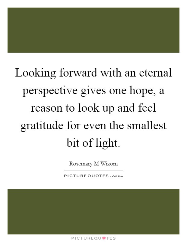 Looking forward with an eternal perspective gives one hope, a reason to look up and feel gratitude for even the smallest bit of light. Picture Quote #1