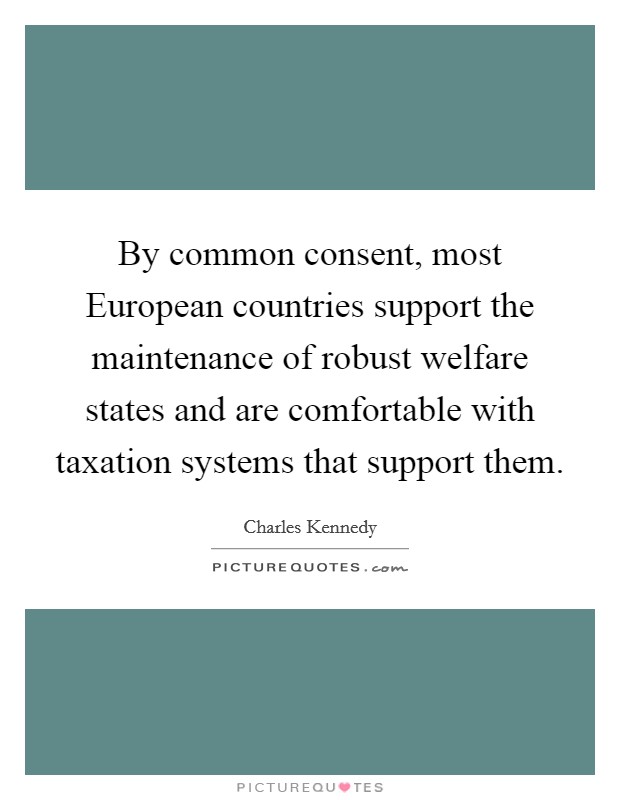 By common consent, most European countries support the maintenance of robust welfare states and are comfortable with taxation systems that support them. Picture Quote #1