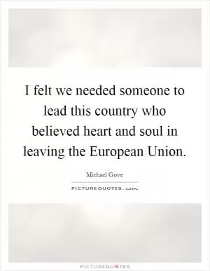 I felt we needed someone to lead this country who believed heart and soul in leaving the European Union Picture Quote #1