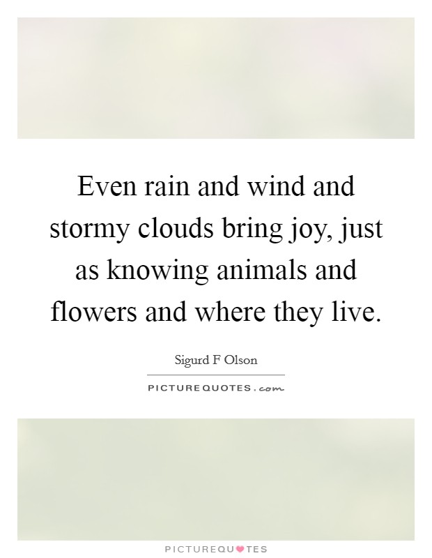 Even rain and wind and stormy clouds bring joy, just as knowing animals and flowers and where they live. Picture Quote #1