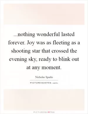 ...nothing wonderful lasted forever. Joy was as fleeting as a shooting star that crossed the evening sky, ready to blink out at any moment Picture Quote #1
